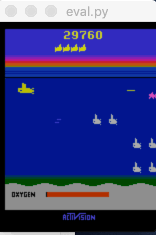 Greedy evaluation rollout of the trained Double-DQN agent playing Atari Seaquest